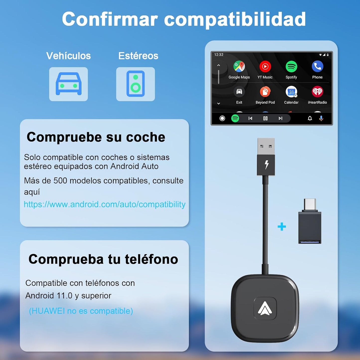 Android Auto Wireless Adapter,Wireless Android Auto Car Adapter/Dongle,2024 Upgraded Version,Suitable for All Cars Factory Wired Android Auto,Plug and Play,Low Latency,Easy to Install